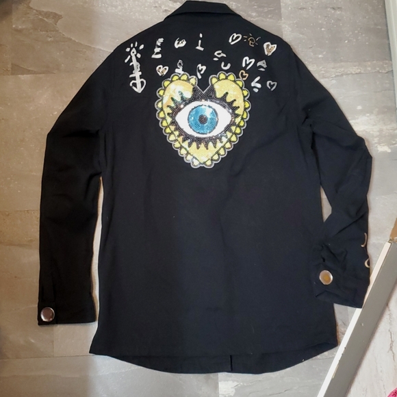 Desigual Black Embellished Black Jacket. Print, Beads, Sequins, Embroidery. M. - Picture 4 of 16